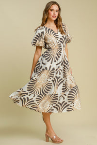 Umgee Large Abstract Print Midi Dress in Grey