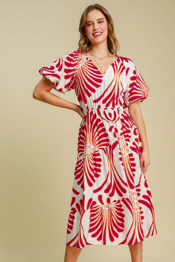 abstract print midi dress The Ashen Abstract Print Midi Dress in Teal Floral Large
