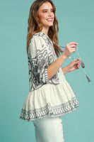 Umgee Abstract Print and Bordered Top in Grey