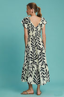 Umgee Abstract Print Leaf Maxi Dress in Black