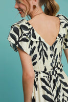 Umgee Abstract Print Leaf Maxi Dress in Black