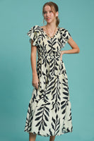 Umgee Abstract Print Leaf Maxi Dress in Black