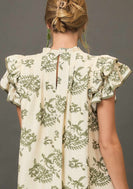 Umgee Two Toned Paisley Print Mini Dress in Green Mix