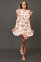 Umgee Two Toned Paisley Print Mini Dress in Red Mix