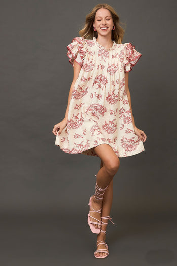 Umgee Two Toned Paisley Print Mini Dress in Red Mix