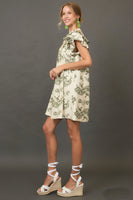 Umgee Two Toned Paisley Print Mini Dress in Green Mix