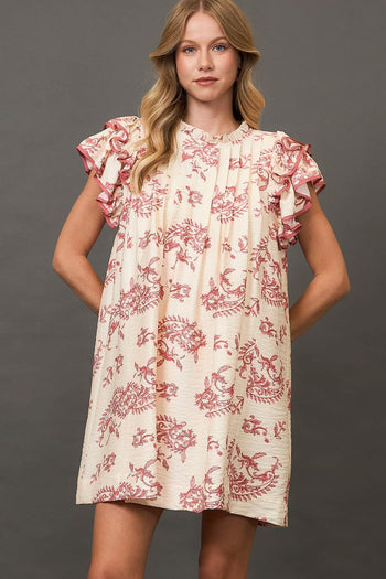 Umgee Two Toned Paisley Print Mini Dress in Red Mix