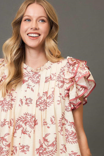 Umgee Two Toned Paisley Print Mini Dress in Red Mix