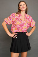 Umgee Bold Vibrant Floral Print Top in Pink Mix