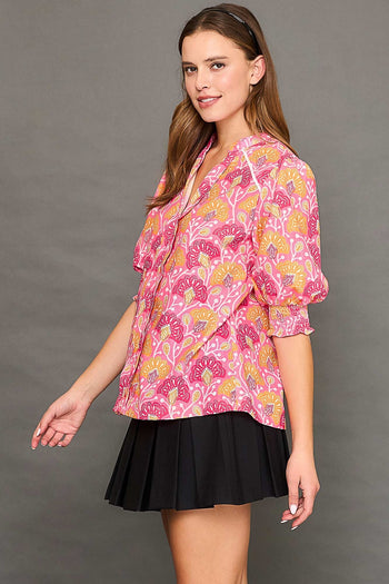 Umgee Bold Vibrant Floral Print Top in Pink Mix