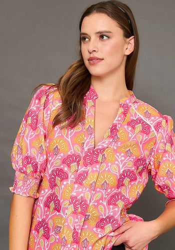 Umgee Bold Vibrant Floral Print Top in Pink Mix