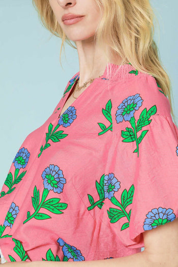 Umgee Bold Colored Floral Print Top in Pink Mix