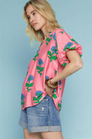 Umgee Bold Colored Floral Print Top in Pink Mix