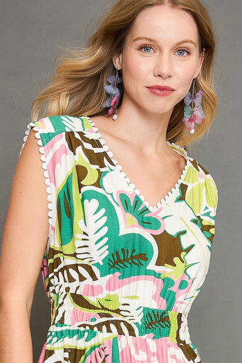 Umgee Floral Print Sleeveless Midi Dress in Green Mix
