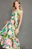 Umgee Floral Print Sleeveless Midi Dress in Green Mix