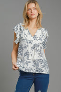 Umgee Lightweight Floral Print Top in Cream