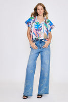 Umgee Abstract Print Top in Blue Mix