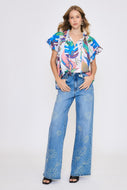 Umgee Abstract Print Top in Blue Mix