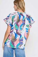 Umgee Abstract Print Top in Blue Mix