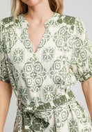 Umgee Two Toned Abstract Print Mini Dress in Light Olive