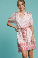 Umgee Two Toned Abstract Print Mini Dress in Pink