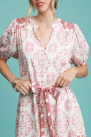 Umgee Two Toned Abstract Print Mini Dress in Pink