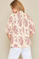 Umgee Two Toned Paisley Print Top in Red Mix
