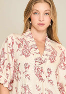 Umgee Two Toned Paisley Print Top in Red Mix