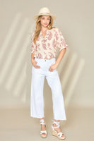 Umgee Two Toned Paisley Print Top in Red Mix