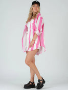 Lucca Couture DREW Thick Stripe Button Down Top in Fuchsia Shirts & Tops Lucca Couture   