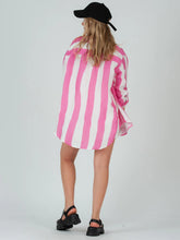 Load image into Gallery viewer, Lucca Couture DREW Thick Stripe Button Down Top in Fuchsia Shirts &amp; Tops Lucca Couture   
