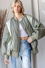 Load image into Gallery viewer, Oli &amp; Hali Quilted Patchwork Bomber Jacket in Sage
