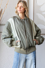 Load image into Gallery viewer, Oli &amp; Hali Quilted Patchwork Bomber Jacket in Sage
