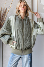 Load image into Gallery viewer, Oli &amp; Hali Quilted Patchwork Bomber Jacket in Sage
