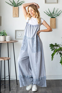 Oli & Hali Terry Knit Overalls with Lace Details in Dolphin