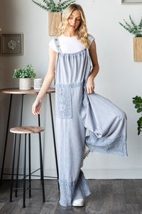 Oli & Hali Terry Knit Overalls with Lace Details in Dolphin