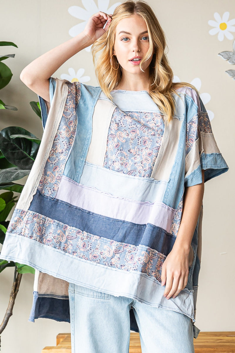 Oli & Hali Mixed Print Square Top in Blue Combo – June Adel