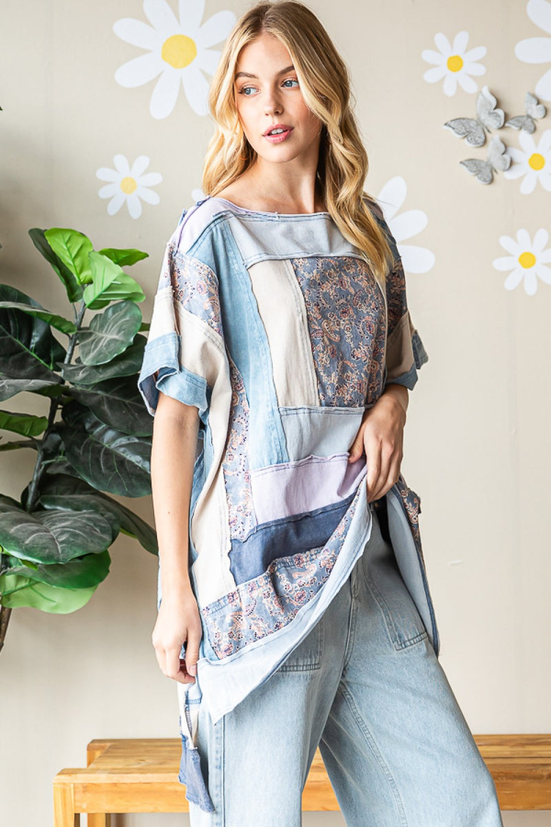 Oli & Hali Mixed Print Square Top in Blue Combo – June Adel