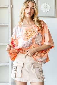 Oli & Hali Mixed Print Star Patchwork Top in Apricot Shirts & Tops Oli & Hali   