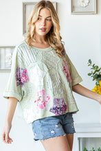 Load image into Gallery viewer, Oli &amp; Hali Mixed Print Star Patchwork Top in Sage ON ORDER Shirts &amp; Tops Oli &amp; Hali   
