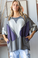 Load image into Gallery viewer, Oli &amp; Hali OVERSIZED Top with Multicolored Gauze Heart Patches in Blue
