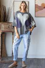 Load image into Gallery viewer, Oli &amp; Hali OVERSIZED Top with Multicolored Gauze Heart Patches in Blue
