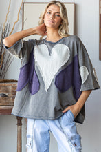 Load image into Gallery viewer, Oli &amp; Hali OVERSIZED Top with Multicolored Gauze Heart Patches in Blue
