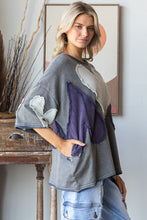 Load image into Gallery viewer, Oli &amp; Hali OVERSIZED Top with Multicolored Gauze Heart Patches in Blue
