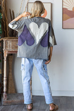 Load image into Gallery viewer, Oli &amp; Hali OVERSIZED Top with Multicolored Gauze Heart Patches in Blue
