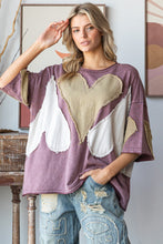 Load image into Gallery viewer, Oli &amp; Hali OVERSIZED Top with Multicolored Gauze Heart Patches in Dark Lilac
