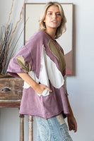Oli & Hali OVERSIZED Top with Multicolored Gauze Heart Patches in Dark Lilac