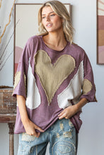 Load image into Gallery viewer, Oli &amp; Hali OVERSIZED Top with Multicolored Gauze Heart Patches in Dark Lilac
