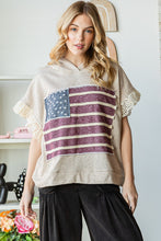 Load image into Gallery viewer, Oli &amp; Hali USA Flag Hooded Top in Oatmeal Shirts &amp; Tops Oli &amp; Hali   
