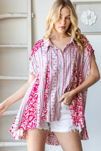 Load image into Gallery viewer, Oli &amp; Hali Flared Hem Mixed Print Button Up Top in Pink ON ORDER Shirts &amp; Tops Oli &amp; Hali   
